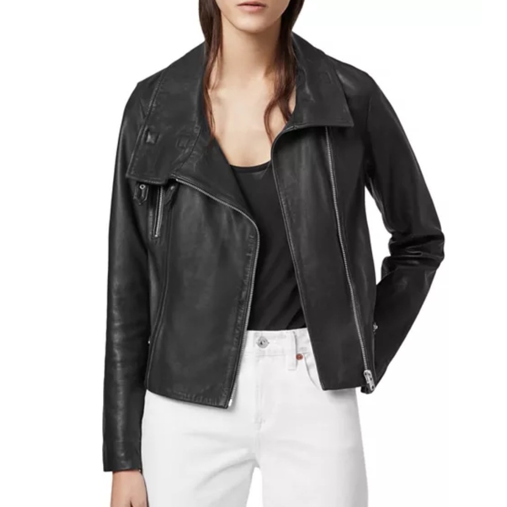 All Saints Bales Biker Leather Jacket Black 6
